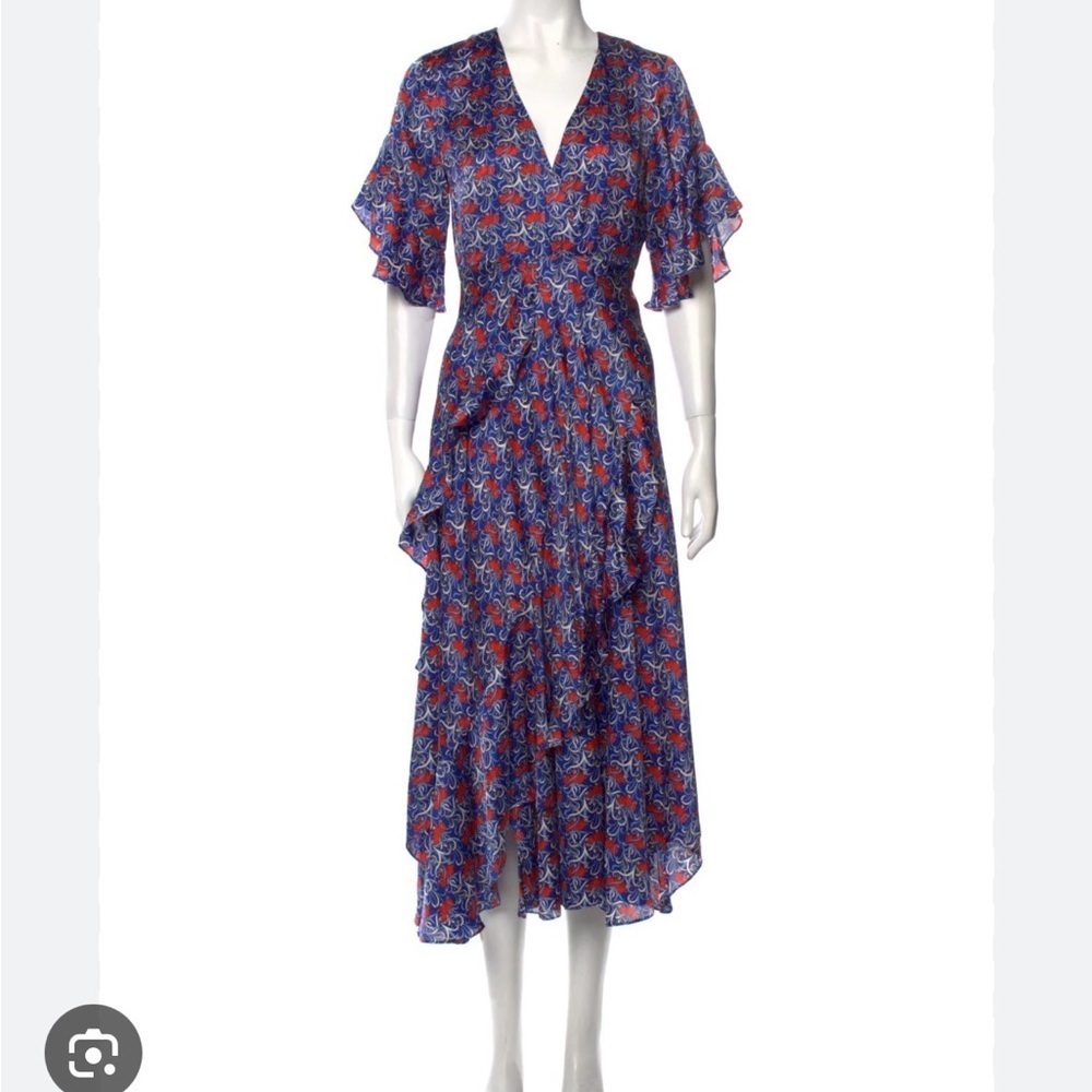 ALEXIS Alleria Printed Blue Floral Ruffle Midi Dress Women’s Large